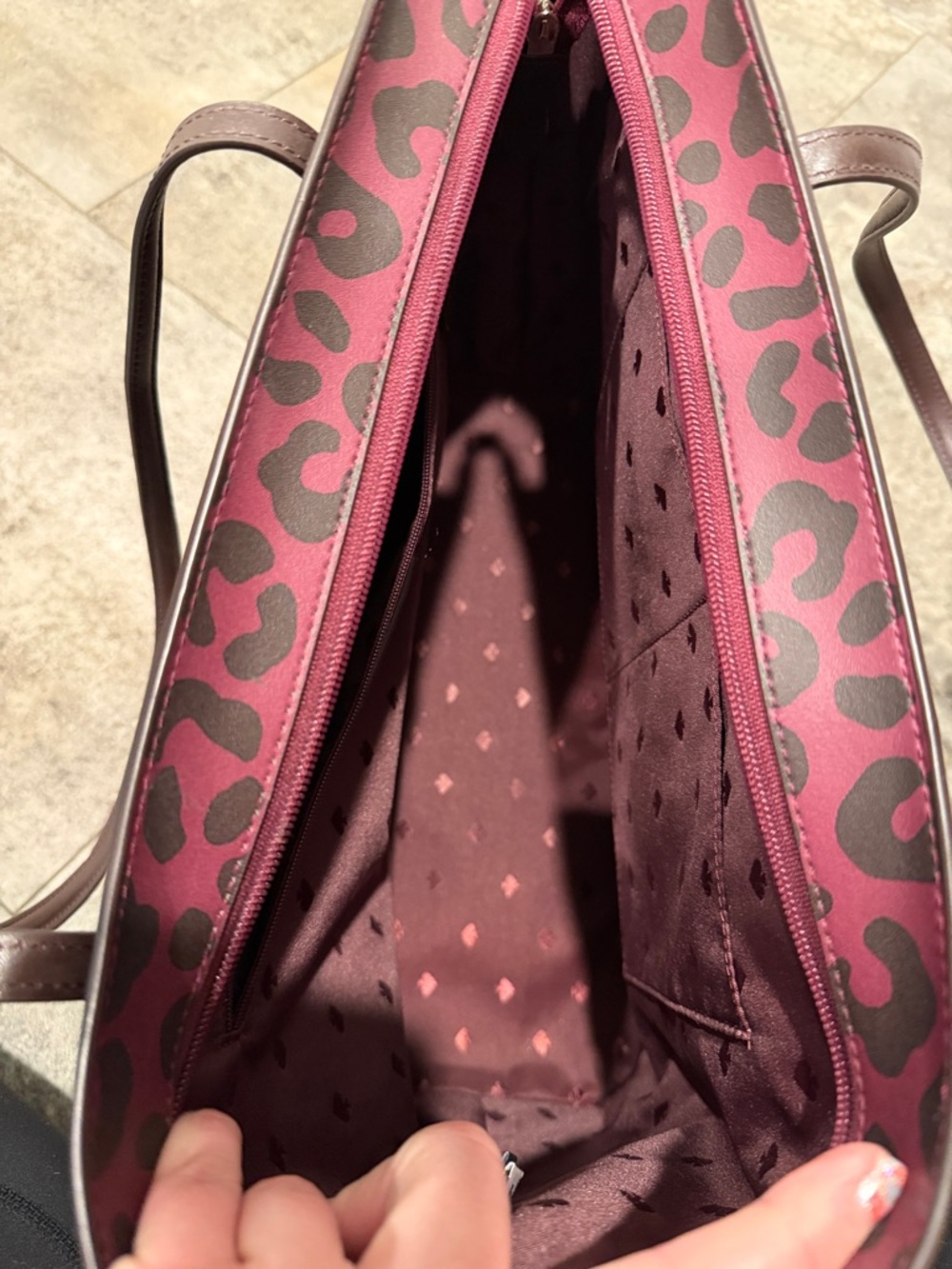 kate spade Burgundy and Black Leopard Tote with Leather Trim - Picture 4 of 6